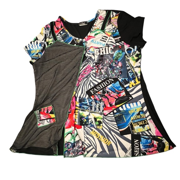 Women’s Tunic Top Art-To-Wear Graffiti Print‎ Vintage Fashion Studio Rave Party - Picture 6 of 14